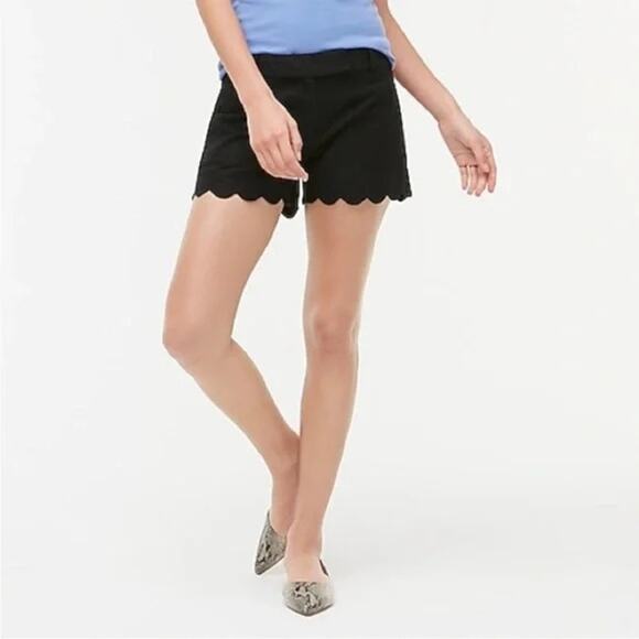 J. Crew Black Scallop Hem Pockets Linen Shorts Size 8 - Picture 1 of 8
